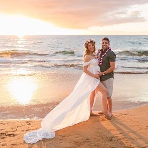 Maternity chiffon gown dress with long flowy train - perfect for photo shoots!